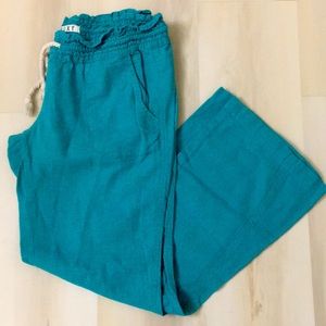 Roxy Oceanside Linen Beach Pants Small Teal